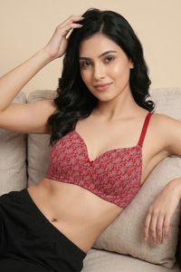 Zivame Padded Regular Wired 3/4th Coverage Tshirt Bra - Red Flowy Floral — thumbnail 4